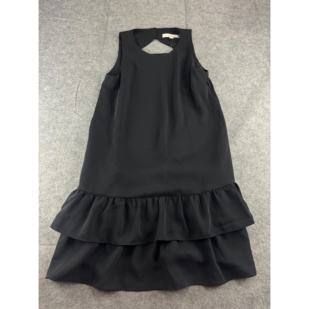 LOFT Black Sleeveless Cutout Back Tiered Ruffle Hem Mini‎ Shift Dress Womens 4